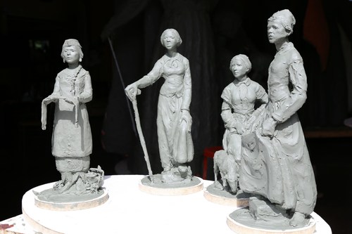 Clay Model of Ripples of Change Statue, Featuring (L to R) Laura Cornelius Kellogg, Harriet Tubman, Martha Coffin Wright, and Sojourner Truth.