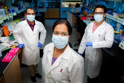 (L-R) Bhesh Sharma, Ph.D., Thirumala-Devi Kanneganti, Ph.D., Rajendra Karki Ph.D., of the Kanneganti Lab at St. Jude Children's Research Hospital