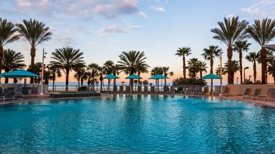 Starting November 24, 2020 through December 1, 2020, travelers can save 25 percent off the best available rate at thousands of participating hotels when they book through Wyndham’s all-new mobile app. Above, Wyndham Grand Clearwater Beach.