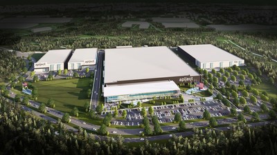 ApiJect Campus with Gigafactory and Needle Manufacturing Facility. Will be able to fill and finish up to 3 billion doses annually of sterile liquid pharmaceuticals. Located in Research Triangle Park, North Carolina (architect's rendering).