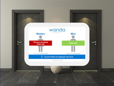 WandaNEXT™ digital cleaning management system's new occupancy sensing feature displays a message on its screen advising whether the area is at capacity based on pre-established occupancy protocols and physical distancing requirements. (CNW Group/Bunzl Canada)