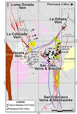 Figure 1: Yecora Vein Drill Hole Location Map – New Mineralized Structure in the San Juan Area (CNW Group/GR Silver Mining Ltd.)