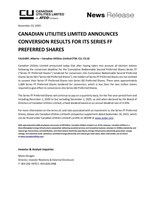 Canadian Utilities Limited Announces Conversion Results For Its Series FF Preferred Shares (CNW Group/Canadian Utilities Limited)