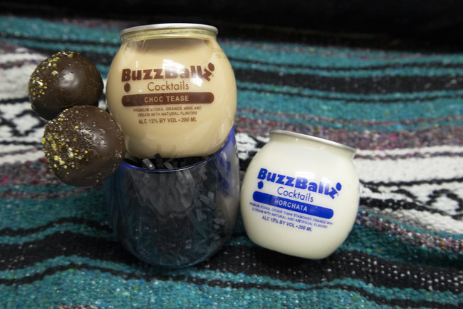 The Dirty Horchata (pictured) is made with BuzzBallz Choc Tease and Horchata. These two cocktails are infused in a chocolate, cinnamon cake.