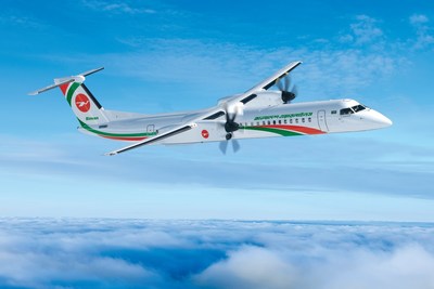 Image of Dash 8-400 aircraft in the livery of Biman Bangladesh Airlines. (CNW Group/De Havilland Aircraft of Canada)