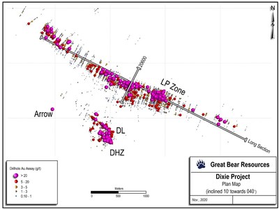 Figure 2: Inclined plan view of drill results to date. (CNW Group/Great Bear Resources Ltd.)