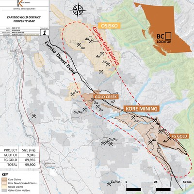 Figure 1 ? Cariboo Gold District Map (CNW Group/Kore Mining)