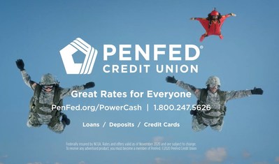 PenFed Credit Union paratroopers TV ad scene.