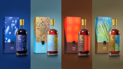 De izquierda a derecha: Puncheon, Virgin Oak, French Wine Cask y Peated Malt son los primeros cuatro whiskies lanzados como parte de la "Artist Series" inaugural de Kavalan.