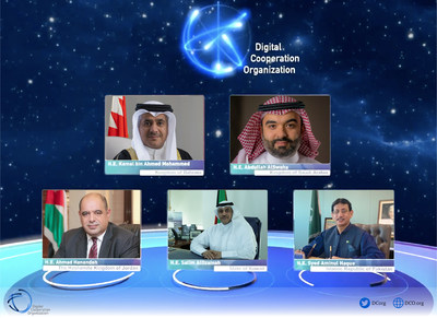 Representatives of the founder countries of the Digital Cooperation Organization (DCO), during the virtual launch event in Riyadh, Saudi Arabia, on 26 November 2020.   