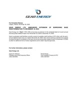 Gear Energy Ltd. Announces Extension of Borrowing Base Redetermination to December 18, 2020