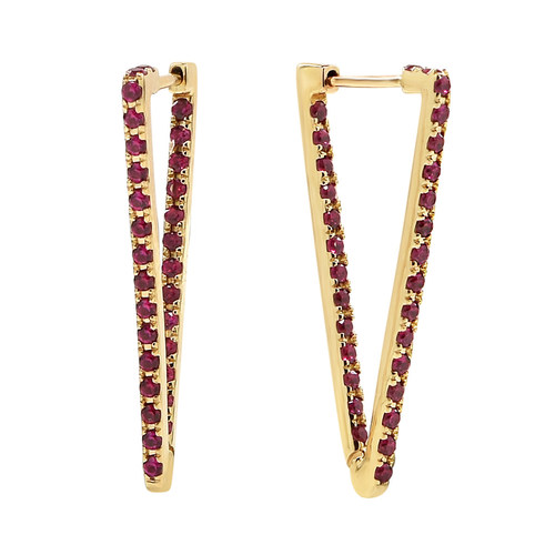 Au Xchange Ruby Inside-Out Triangle-Shaped Hoop Earrings in 14K Gold available on Zales.com 