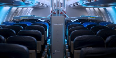 Honeywell's UV Treatment System utilizing Dimer's patented technology to decontaminate an aircraft cabin.