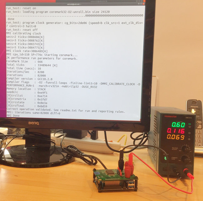 Micro Magic, Inc. RISC-V chip running at 3.08GHz consuming 0.69mW with a CoreMark score of 8,200.