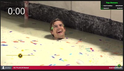 MatPat participates in the final challenge of the night, facilitated by YouTuber Mark Rober.
