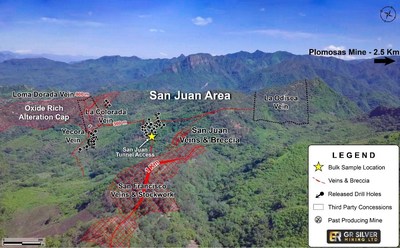 Figure 2: Drone Image of the San Juan Area – Location of Underground Sampling (CNW Group/GR Silver Mining Ltd.)