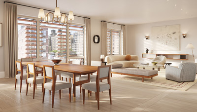 Designed by ELLE Decor A-List Designer Alyssa Kapito Interiors and BKSK Architects, Charlotte of the Upper West Side’s interiors offer one-of-a-kind full-floor homes characterized by high quality craftmanship and next-generation engineering, with a balance between luxury, wellness, and sustainability. (Rendering credit: Depict)