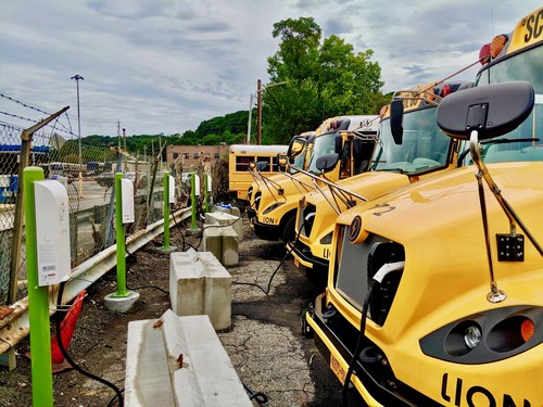 Nuvve's V2G AC chargers and platform connected to Lion Electric school buses on Con Edison's grid in White Plains NY.