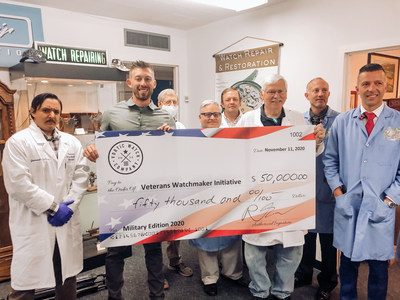 Vortic co-founder, R.T. Custer, presented a $50,000 donation to Sam Cannan, co-founder of the Veterans Watchmakers Initiative, and the students on Veterans Day 2020.