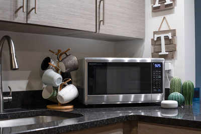 Sharp's first smart countertop microwave oven features Wi-Fi connectivity and certified Works with Alexa compatibility for hands-free operation using voice commands.