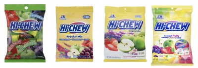 Evolution of the 100g HI-CHEW Original Mix peg bag
Left to right: original design to current design