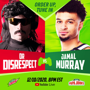 MTN DEW® And Papa John's® Team Up To Bring You The Epic 'Power Up, Play On!' Video Game Showdown: Top Gaming Celebrity Dr Disrespect vs. NBA Star Jamal Murray