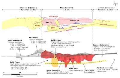 Moss Mine and Ruth Vein Plan Map and Long-section (CNW Group/Northern Vertex Mining Corp.)