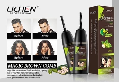 Lichen’s instant hair colour shampoo works in five minutes to cover grey hair while nourishing the roots and strands and resulting in a silky shiny appearance