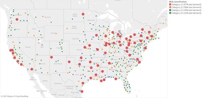 MSAs by 2030 forecasted bed demand and likelihood of M&A