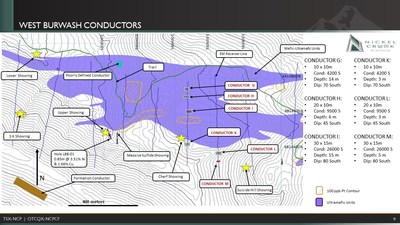 Figure 5: EM survey layout and conductor locations for the West Burwash Area (CNW Group/Nickel Creek Platinum Corp.)