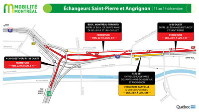 A20 ouest entre Turcot et Saint-Pierre, fin de semaine du 11 dcembre (Groupe CNW/Ministre des Transports)