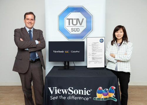Bonny Cheng, COO at ViewSonic, and Alex von Mylius, Product Certification Director of TÜV SÜD Global Product Service Division, announced the world’s first TÜV SÜD testing of a color blindness feature in ViewSonic monitors.