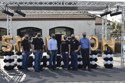 Joining Salida’s 5 Million Hour safety milestone celebration was (left to right) Anthony Melo, Director of Global Quality and Safety; Jeff Hatfield, Vice President of Manufacturing; Mark Jansen, President and CEO; Mary Ann Henriques, Manager of Occupational Health and Safety; Dennis Bettencourt, Salida Site Director; and Brian Barczak, Senior Vice President of Global Supply, for Blue Diamond Growers.