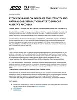 ATCO Seeks Pause on Increases to Electricity and Natural Gas Distribution Rates to Support Alberta's Recovery
