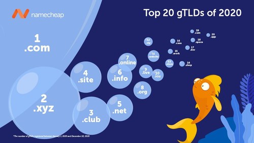 Namecheap 2020 Domain Insights & Trends Report: Top 20 gTLDs of 2020.