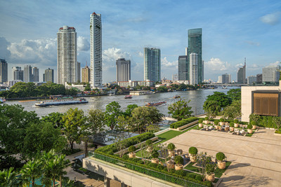 The Four Seasons Grand Ballroom terrace overlooks the Chao Phraya River