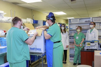 Geisinger staff receives and unpacks the first vaccine shipments at Geisinger Lewistown Hospital on Wednesday, December 16