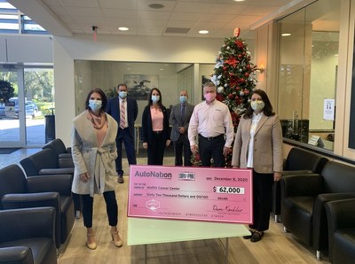 AutoNation Donates $62,000 to Moffitt Cancer Center. Pictured from left to right: Stephanie Watts, Director of Corporate and Community Giving, Moffitt Cancer Center Foundation Patrick Terhaar, Market President, AutoNation Lisa Logan, CFS Development Manager, AutoNation Steve Pardue, Used Vehicle Director, AutoNation Dave Koehler, Eastern Region President, AutoNation Maria Muller, Moffitt Cancer Center Foundation President and Chief Philanthropy Officer
