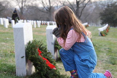 Young volunteer places veteran's wreath on National Wreaths Across America Day 2020. #RememberHonorTEACH