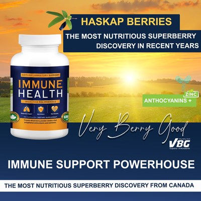 Haskap The New Super Berry - Exponentially More Antioxidants than Traditional Berries. Rich in BioActive Compounds: Polyphenols, Vitamin C Provitamins: A, B1, B2, B6, B9, P Minerals: Calcium, Magnesium, Potassium Immune Health is packed with Anthocyanins that naturally support your health. Considered by researchers to be the Super Berry of the 21st Century, Haskap Berries are the new homeopathic solution protecting your body from colds, flu and environmental stresses.