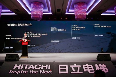 Jia Yuhui, President of Hitachi Elevator, delivering a speech