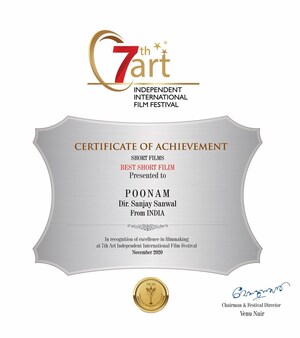 Film 'Poonam' Wins Best Short Film, Best Actress and Best Actor Awards for 2020 at 7th Art Independent International Film Festival