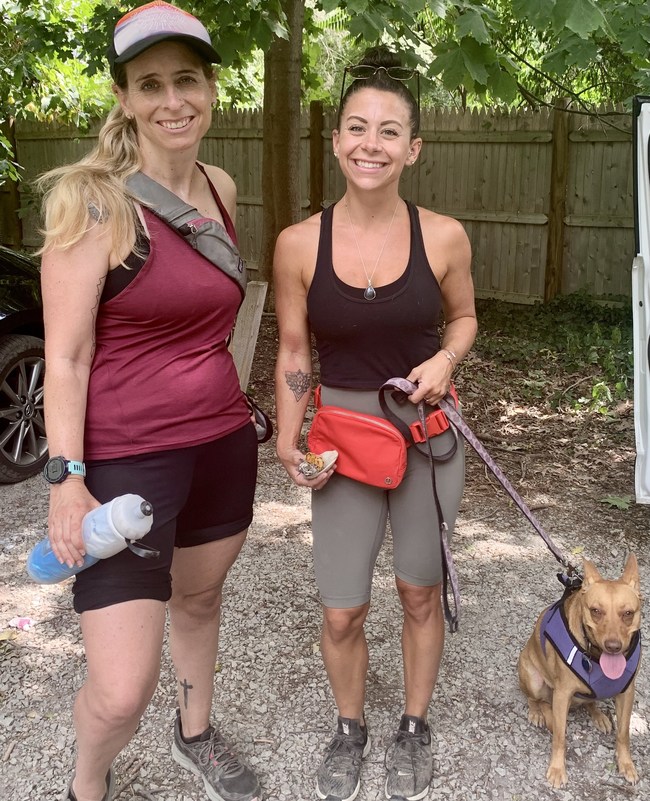 Nancy with relieved dog mom Ali, and Kona, who was missing for 24 hours.