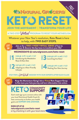 Join Natural Grocers for its free, virtual Keto Reset program, a 4-week class series designed to help participants fully experience Keto diet benefits including kick-starting their metabolism, healthy weight maintenance, enhanced mental clarity and focus, and healthy energy levels. The complementary Resolution Reset initiative provides deep in-store discounts, giveaways and more to help customers keep their New Year's resolutions.