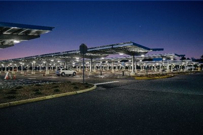 CentraState solar panels at night.