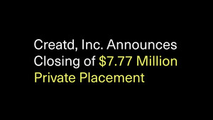 Creatd, Inc. Announces Closing of $7.77 Million Private Placement