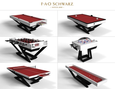 Premier gaming table company Elevate Customs produces exclusive line for FAO Schwarz. The line includes pool, foosball, table tennis, dome hockey, air hockey, and shuffleboard tables.