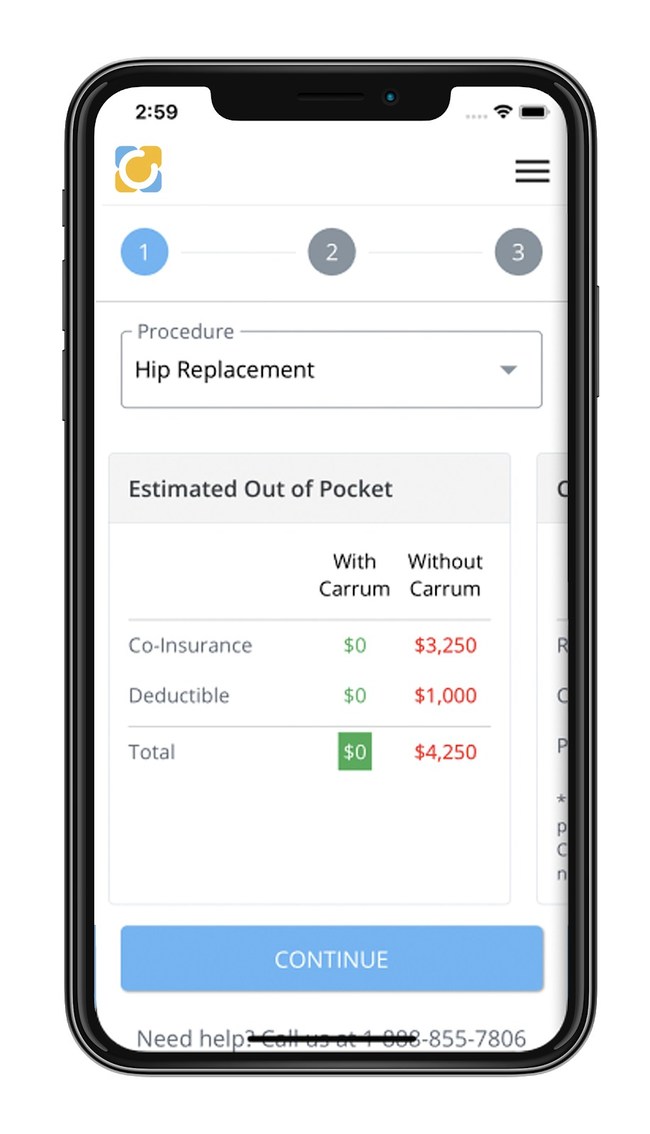 The Carrum Health App eliminates surprise medical bills, giving patients transparent pricing from the start and guiding them through their surgery journey.