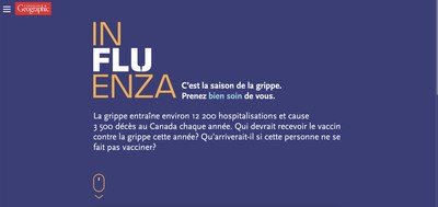 La page d'accueil de l'expérience interactive Influenza. (Groupe CNW/Société géographique royale du Canada)