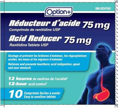 Acid Reducer (ranitidine) sold under the brand name Option+ (CNW Group/Health Canada)